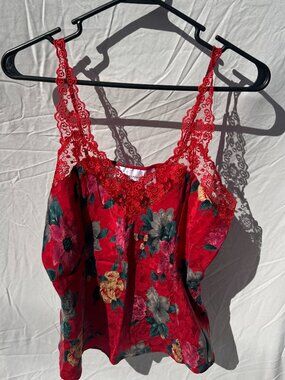Silkscreen Women Silk Camisole Rose Floral Red Size Large L